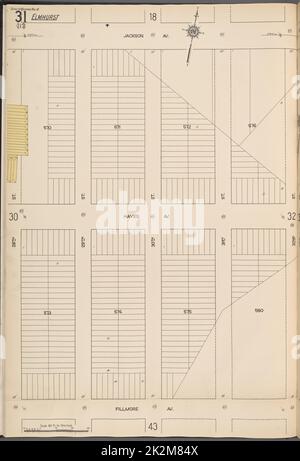 Cartografica, Mappe. 1884 - 1936. Lionel Pincus e la Principessa Firyal Map Division. Assicurazione antincendio , New York (stato), Real Property , New York (stato), Cities & Cities , New York (stato) Queens V. 10, Plate No. 31 Mappa delimitata da Jackson Ave., 32nd St., Fillmore Ave., 28th St Foto Stock