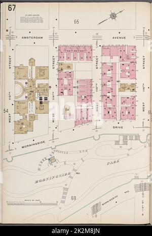 Cartografica, Mappe. 1912. Lionel Pincus e la Principessa Firyal Map Division. Assicurazione antincendio , New York (stato), Real Property , New York (stato), Cities & Cities , New York (stato) Manhattan V. 7, Plate No. 67 Mappa delimitata da Amsterdam Ave., W. 116th St., Morningside Ave., W. 113th St Foto Stock