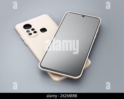 Rivestimenti in silicone per smartphone isolati su sfondo grigio. Illustrazione 3D Foto Stock