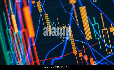 Concetto di analisi del mercato azionario o commerciale. Attività finanziarie o di mercato azionario. Foto Stock