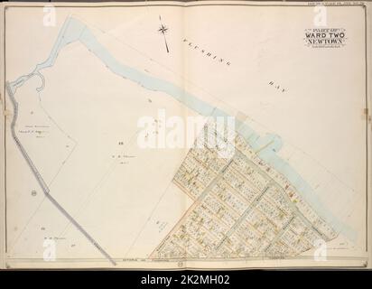 Cartografica, Mappe. 1908 - 1912. Lionel Pincus e Princess Firyal Map Division Queens, Vol. 2, Double Page Plate No. 20; parte di Ward Two Newtown; Mappa delimitata da Flushing Bay, Bay Shore Terrace, Harbour PL.; inclusi Sound View PL., Astoria e Flushing Turnpike, Old Bowery Road, Jackson's Creek Foto Stock