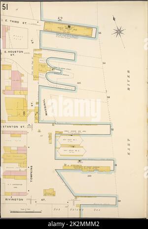 Cartografica, Mappe. 1884 - 1936. Lionel Pincus e la Principessa Firyal Map Division. Assicurazione antincendio , New York (Stato), Real Property , New York (Stato), Cities & Cities , New York (Stato) Manhattan, V. 2, Plate No. 51 Mappa delimitata da East River, Rivington St. Foto Stock