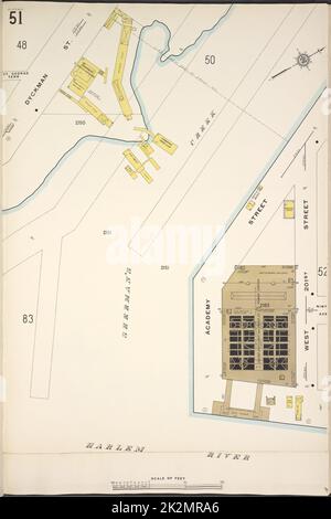 Cartografica, Mappe. 1913. Lionel Pincus e la Principessa Firyal Map Division. Assicurazione antincendio , New York (Stato), Real Property , New York (Stato), Cities & Cities , New York (Stato) Manhattan, V. 12, Plate No. 51 Mappa delimitata da Dyckman St., W. 201st St., Harlem River Foto Stock