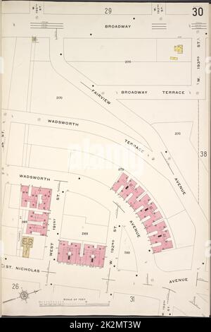 Cartografica, Mappe. 1913. Lionel Pincus e la Principessa Firyal Map Division. Assicurazione antincendio , New York (stato), Real Property , New York (stato), Cities & Cities , New York (stato) Manhattan, V. 12, Plate No. 30 Mappa delimitata da Broadway, W. 193rd St., St. Nicholas Ave. Foto Stock