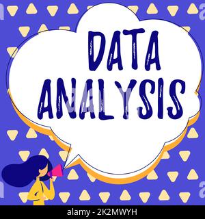 Visualizzazione concettuale analisi dei dati. Vetrina aziendale Traduci i numeri a conclusione analitica Forecasting Donna parlare attraverso Megaphone fare annuncio con Speech Bubble. Foto Stock