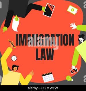 Ispirazione che mostra il segno Legge sull'immigrazione. Approccio aziendale l'emigrazione di un cittadino deve essere legale nel fare dei colleghi di viaggio che trasportano S decorazione dell'applicazione mobile che definisce il lavoro di squadra. Foto Stock