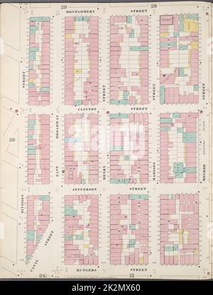 Cartografica, Mappe. 1894. Lionel Pincus e la Principessa Firyal Map Division. Assicurazione antincendio , New York (stato), Real Property , New York (stato), Cities & Cities , New York (stato) Manhattan, V. 1, Double Page Plate No. 27 Mappa delimitata da Montgomery St., East River, Rutgers Slip, Rutgers St., Division St Foto Stock