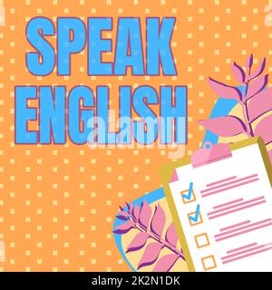 Didascalia concettuale parla inglese. Business Concept Study Another Foreign Language Corsi verbali Online Clipboard disegno con checklist contrassegnati elementi fatti sulla lista. Foto Stock