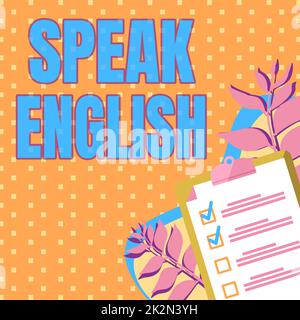 Didascalia concettuale parla inglese. Business Concept Study Another Foreign Language Corsi verbali Online Clipboard disegno con checklist contrassegnati elementi fatti sulla lista. Foto Stock