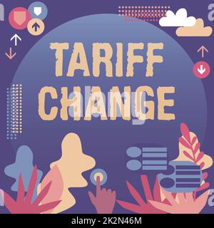 Didascalia concettuale Modifica tariffaria. Concetto che significa modifica delle tasse di esportazione di importazione per beni e servizi schermo di pressione mano che mostra la tecnologia futuristica. Foto Stock