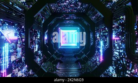 All'interno di Digital Wiring Network Tunnel Sci-fi Foto Stock