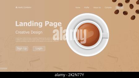 Home page landing page coffee shop web template landing business page digital website landing page design concept - Vector Foto Stock