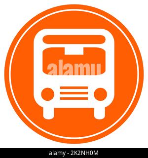 Simbolo bus sul pulsante rosso con cornice bianca Foto Stock