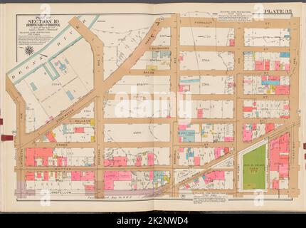 Cartografica, Mappe. 1942 - 1957. Lionel Pincus e la Principessa Firyal Map Division. Real Property , New York (state) , New York (N.Y.), Bronx (New York, N.Y.) , Mappe Double Page Plate No. 35, parte della Sezione 10, Borough of the Bronx: Bounded by (Bronx River) Edgewater Road, Farragut Street, East Bay Avenue, Longfellow Avenue, e Lafayette Avenue Foto Stock