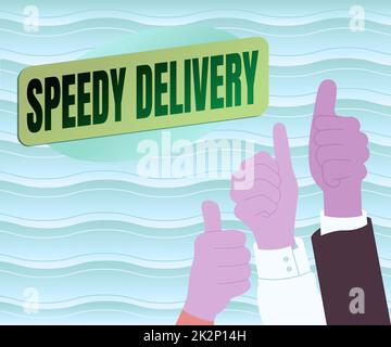 Scrittura a mano del testo Speedy Delivery. Concettuale foto fornire i prodotti in modo rapido o lo stesso giorno di spedizione colleghi all'estero congratulazioni successo presentando innovativo sforzo combinato. Foto Stock