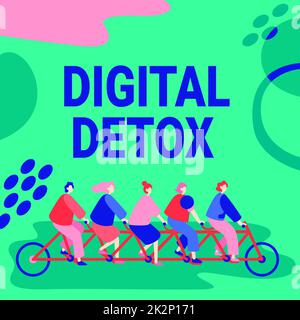 Didascalia concettuale Digital Detox. Idea di business libera da dispositivi elettronici Scollega per riconnettere colleghi scollegati Riding Bicycle rappresentando il lavoro di squadra risolvendo correttamente i problemi. Foto Stock