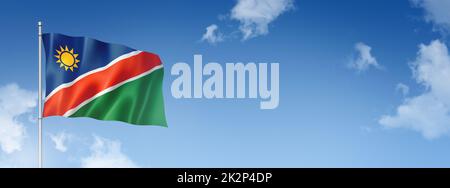 Bandiera della Namibia isolata su un cielo blu. Banner orizzontale Foto Stock