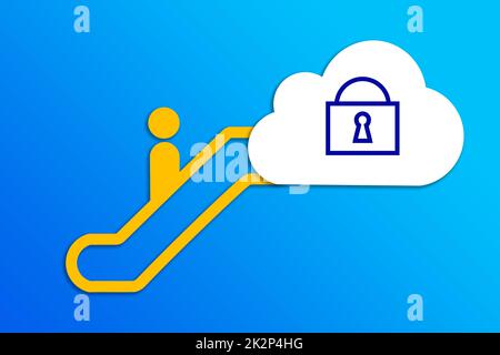 Percorso, transizione o adozione di un cloud o di servizi cloud tenendo conto della sicurezza delle informazioni. Foto Stock