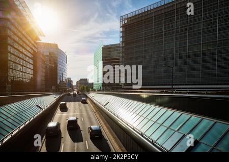 Traffico stradale a Bruxelles Foto Stock