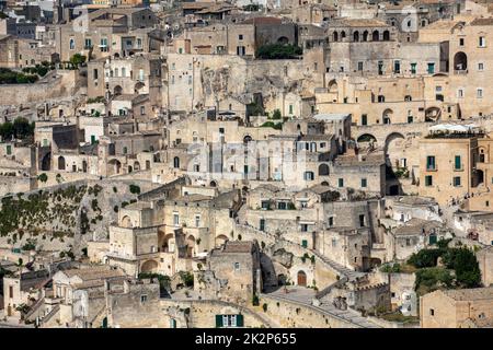 Vista panoramica sui Sassi di Matera dal Belvedere di Murgia timone, Basilicata, Italia Foto Stock