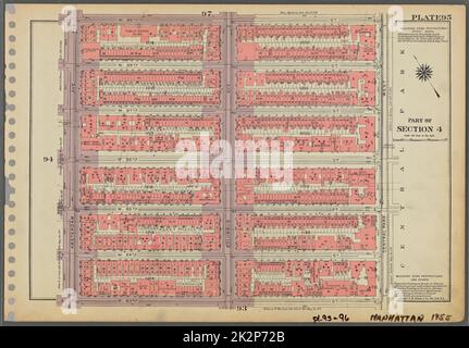Cartografica, Mappe. 1955 - 1956. Lionel Pincus e la Principessa Firyal Map Division. Real Property , New York (state) , New York (N.Y.), Manhattan (New York, N.Y.) Piastra 95, parte della sezione 4: Delimitata da W. 89th Street, Central Park West, W. 83rd Street e Amsterdam Avenue. Foto Stock