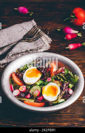 Insalata di primavera fresca con verdure locali e uova sode Foto Stock