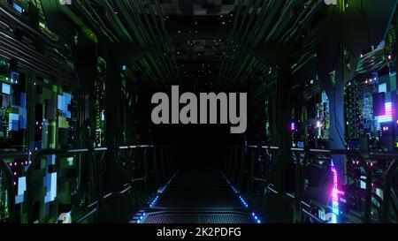 All'interno di Digital Wiring Network Tunnel Sci-fi Foto Stock