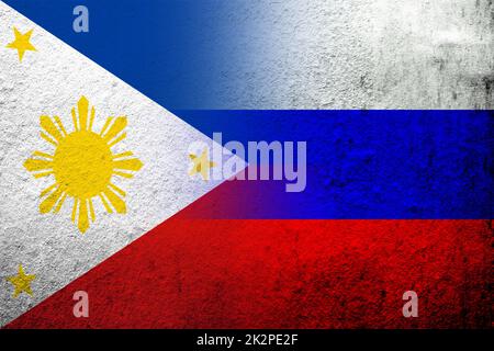 Bandiera nazionale della Federazione russa con bandiera nazionale della Repubblica delle Filippine. Grunge sfondo Foto Stock