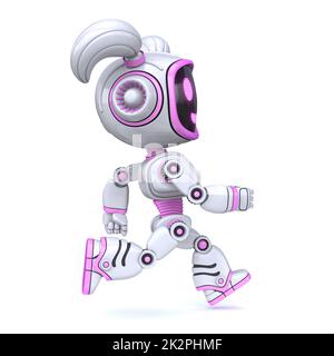 Cute rosa ragazza robot in esecuzione 3D Foto Stock