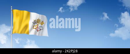 Bandiera della Città del Vaticano isolata su un cielo blu. Banner orizzontale Foto Stock