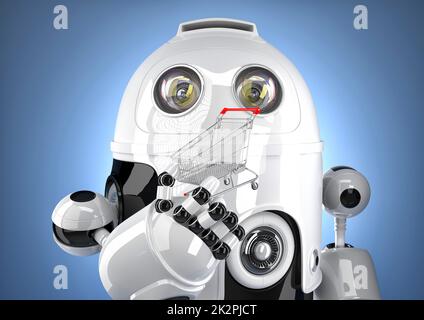 Robot con il carrello. Concetto tecnologico. Contiene il percorso di clipping Foto Stock