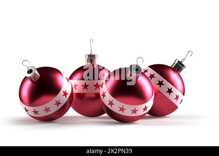 Gruppo di palline decorative rosse di Natale. Isolato. 3D rendering Foto Stock