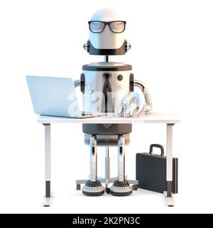 Robot al lavoro. 3D illustrazione. Isolato su sfondo bianco Foto Stock
