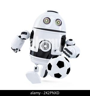 Il robot che giocano a calcio. Isolato. Contiene il percorso di clipping Foto Stock