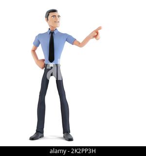 3D uomo d'affari che indica. Isolato. Contiene il tracciato di ritaglio Foto Stock
