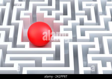 Sfera rossa in un labirinto astratto. Foto Stock
