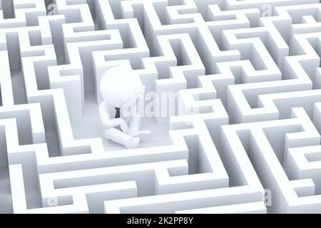 Un uomo d'affari disperato in un labirinto Foto Stock