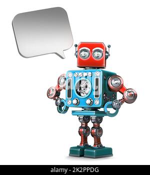 Robot retrò con discorso bolla Foto Stock