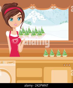 Ragazza muffin alla cottura in stile di natale Foto Stock