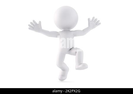 Felice uomo che salta. Illustrazione 3D. Isolato Foto Stock