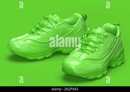 Paio di scarpe sportive casual verdi. Illustrazione 3D Foto Stock