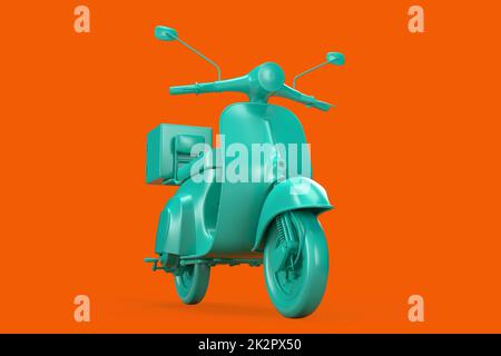 Teal scooter vintage su sfondo arancione. Illustrazione 3D Foto Stock