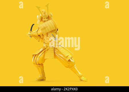 Il guerriero Samurai oscilla con la spada katana. Illustrazione 3D Foto Stock