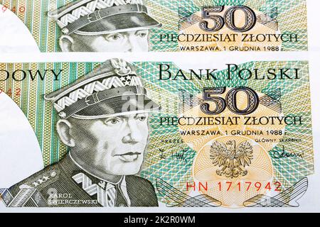 Vecchio denaro polacco - 50 Zloty uno sfondo Foto Stock