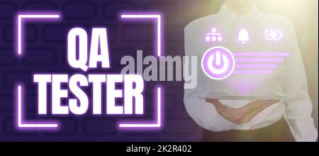 Sottotitolo concettuale QA Tester. Idea di business garanzia di qualità di un progetto in corso prima dell'implementazione Foto Stock