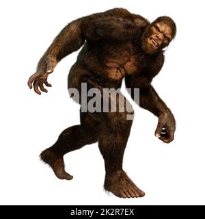 3D rendering Sasquatch on White (Sasquatch di rendering 3D su bianco) Foto Stock