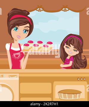 Madre e figlia muffin di cottura Foto Stock