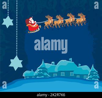 Inverno scheda di Natale con Babbo Natale e il paesaggio invernale Foto Stock