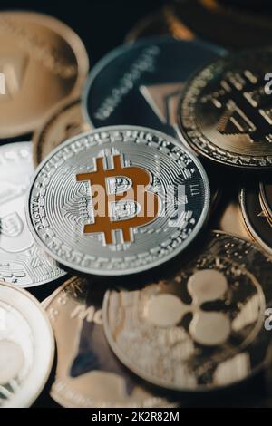 Criptovaluta bitcoin argento Foto Stock