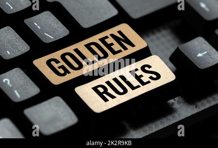 Scrittura a mano segno Golden Rules. Approccio aziendale principio di base che dovrebbe essere seguito principio importante Foto Stock